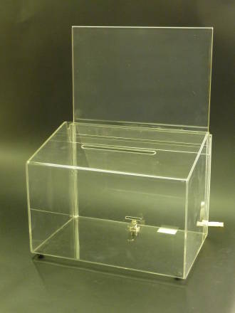 (66601) Ballot Box, Clear, with Key Lock & A5 Landscape Sign Holder